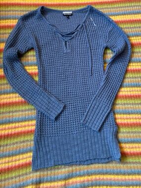 Allison Brittney Blue Lace-Up V-Neck Knit Tunic